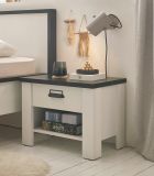 Nachttisch Stove in wei Pinie und anthrazit Landhaus Nachtkommode mit Schubkasten 60 x 46 cm