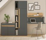 Brombel komplett Set Center in grau matt und Wotan Eiche mit Aktenschrank, Sekretr und Kommode fr Homeoffice