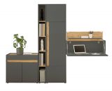 Brombel komplett Set Center in grau matt und Wotan Eiche mit Aktenschrank, Sekretr und Kommode fr Homeoffice