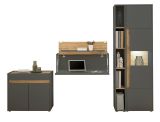 Brombel komplett Set Center in grau matt und Wotan Eiche mit Aktenschrank, Sekretr und Vitrine fr Homeoffice