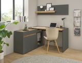 Brombel Set Center in grau matt und Wotan Eiche mit Schreibtisch und Aktenregal fr Homeoffice