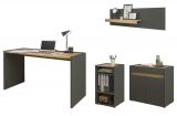 Brombel Set Center in grau matt und Wotan Eiche mit Schreibtisch, Kommode und 2 x Regal fr Homeoffice