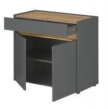 Brombel Set Center in grau matt und Wotan Eiche mit Schreibtisch, Kommode und 2 x Regal fr Homeoffice