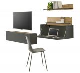 Wohnwand mit Sekretr Center in grau matt und Wotan Eiche Wohnkombination 3-teilig 270 x 170 cm