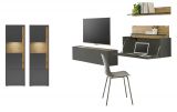 Wohnwand mit Sekretr Center in grau matt und Wotan Eiche Wohnkombination 5-teilig 410 x 170 cm