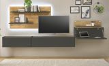 Wohnwand mit Sekretr Center in grau matt und Wotan Eiche Wohnkombination 4-teilig 350 x 180 cm