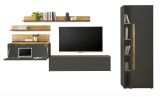 Wohnwand mit Sekretr Center in grau matt und Wotan Eiche Wohnkombination 6-teilig 340 x 200 cm