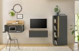 Wohnwand mit Sekretr Center in grau matt und Wotan Eiche Wohnkombination 4-teilig 310 cm