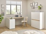 Broschrank Highboard Center in wei und Wotan Eiche Stauraumschrank fr Homeoffice und Bro 100 x 122 cm