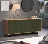 Sideboard Sentra in grn matt mit 3-D Struktur und Eiche Artisan Wohn- und Esszimmer Kommode 183 cm