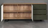Sideboard Sentra in grn matt mit 3-D Struktur und Eiche Artisan Wohn- und Esszimmer Kommode 183 cm