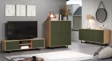 TV-Lowboard Sentra in gr�n matt mit 3-D Struktur und Eiche Artisan TV-Unterteil 184 cm