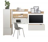 Wohnwand mit Sekretr Center in wei und Wotan Eiche Wohnkombination 5-teilig 250 cm