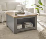 Couchtisch Rideau in grau und Artisan Eiche Landhaus Beistelltisch mit Truhe und Ablage 83 x 83 cm quadratisch