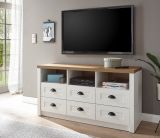 TV-Lowboard Seyne in wei Pinie und Eiche hell Landhaus TV Unterteil mit Komforthhe 130 x 68 cm