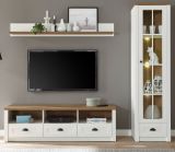 Wohnwand Seyne in wei Pinie und Eiche hell Landhaus Wohnkombination 3-teilig 230 x 198 cm