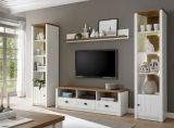 Wohnwand Seyne in wei Pinie und Eiche hell Landhaus Wohnkombination 4-teilig 300 x 198 cm