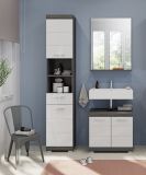 Badezimmer Hochschrank Scout in wei Hochglanz und Rauchsilber grau Badschrank 37 x 191 cm