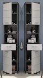 Badezimmer Hochschrank Scout in wei Hochglanz und Rauchsilber grau Badschrank 37 x 191 cm