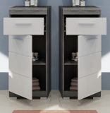 Badezimmer Kommode Scout in wei Hochglanz und Rauchsilber grau Badschrank 37 x 88 cm