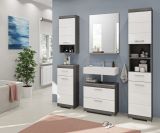 Badmbel Set 2-teilig Scout in wei Hochglanz und Rauchsilber grau mit Waschbeckenunterschrank und Badspiegel 60 cm