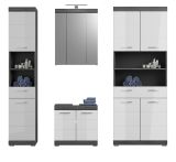 Badmbel Set 4-teilig Scout in wei Hochglanz und Rauchsilber grau Badkombination 186 x 191 cm