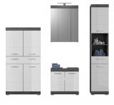 Badmbel Set 4-teilig Scout in wei Hochglanz und Rauchsilber grau Badkombination 186 x 191 cm