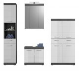 Badmbel Set 4-teilig Scout in wei Hochglanz und Rauchsilber grau Badkombination 186 x 191 cm