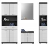 Badmbel Set 4-teilig Scout in wei Hochglanz und Rauchsilber grau Badkombination 186 x 191 cm