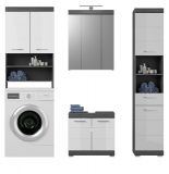 Badmbel Set 4-teilig Scout mit Waschmaschinenschrank in wei Hochglanz und Rauchsilber grau 190 x 191 cm