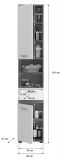 Badezimmer Hochschrank Blake in wei Hochglanz und Rauchsilber grau Badschrank 35 x 191 cm