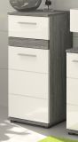 Badezimmer Kommode Blake in wei Hochglanz und Rauchsilber grau Badschrank 35 x 79 cm