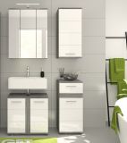 Badezimmer Kommode Blake in wei Hochglanz und Rauchsilber grau Badschrank 35 x 79 cm