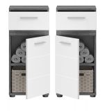 Badezimmer Kommode Blake in wei Hochglanz und Rauchsilber grau Badschrank 35 x 79 cm