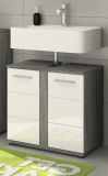 Waschbeckenunterschrank Blake in wei Hochglanz und Rauchsilber grau Badezimmer Unterschrank 60 cm