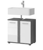 Waschbeckenunterschrank Blake in wei Hochglanz und Rauchsilber grau Badezimmer Unterschrank 60 cm