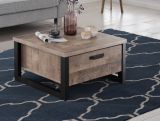 Couchtisch Emile in Eiche Tabak und schwarz Beistelltisch mit 2 x Schubkasten 80 x 80 cm