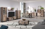 Couchtisch Emile in Eiche Tabak und schwarz Beistelltisch mit 2 x Schubkasten 80 x 80 cm