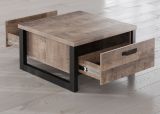 Couchtisch Emile in Eiche Tabak und schwarz Beistelltisch mit 2 x Schubkasten 80 x 80 cm