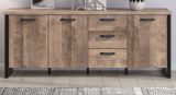 Sideboard Emile in Eiche Tabak und schwarz Wohn- und Esszimmer Kommode 214 x 86 cm