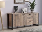 Sideboard Emile in Eiche Tabak und schwarz Wohn- und Esszimmer Kommode 214 x 86 cm