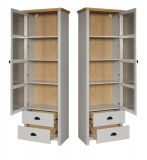 Vitrine Landside in grau und Eiche Artisan Landhaus Wohn- und Esszimmer Vitrinenschrank 65 x 201 cm