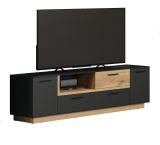 TV-Lowboard Synnax in grau und Evoke Eiche TV Unterteil mit Komforthhe 187 x 59 cm