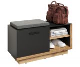Garderobe Sitzbank Synnax in grau und Evoke Eiche Garderobenbank und Schuhschrank 90 x 48 cm