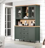Buffetschrank Stanton in gr�n und Evoke Eiche Landhaus Wohn- und Esszimmer Vitrine inklusive LED 146 x 198 cm