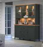 Buffetschrank Stanton in gr�n und Evoke Eiche Landhaus Wohn- und Esszimmer Vitrine inklusive LED 146 x 198 cm