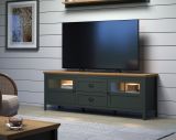 TV-Lowboard Stanton in grn und Evoke Eiche Landhaus TV Unterteil mit Komforthhe inklusive LED 184 x 64 cm