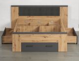 Stauraumbett Follow in Artisan Eiche und grau Set mit 2x Nachttisch und 3x Bettschubkasten Bett 140 x 200 cm