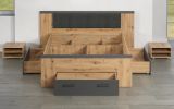 Stauraumbett Follow in Artisan Eiche und grau Set mit 2x Nachttisch und 3x Bettschubkasten Bett 140 x 200 cm