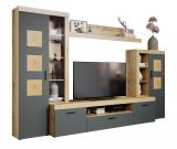 Wohnwand Tyler in grau und Evoke Eiche Schrankwand 331 x 206 cm